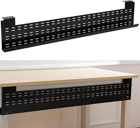 Under Desk Cable Management Tray Desk Wire Management, Black Horizontal Computer Cord Raceway and Modesty Panel