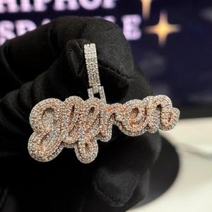 Collar con Colgante de Letra Personalizada Estilo Hip Hop, con Moissanita, Acabado en Dos Tonos, Totalmente Cubierto de Piedras, para Unisex - Product Image 5