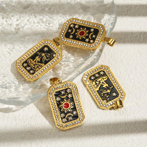 ステンレス製長方形ヴィンテージタロットペンダントパームムーンタグラインストーンチャームDIYジュエリーアクセサリー卸売 - Product Image 3