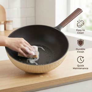 Fry Pan Nonstick Aluminum Alloy Double Layer Bottom Wooden Handle Premium Texture Quality Coating - Product Image 3