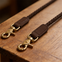 Collier et laisse pour chien mains libres en cuir, robuste et durable, en cuir nubuck, avec accessoires métalliques