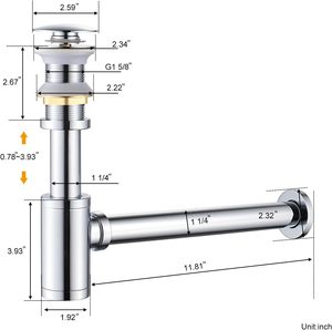 Kit de vidange de lavabo en acier chromé pour salle de bain, design moderne, écologique, anti-corrosion, siphon en P réglable, siphon de bouteille - Product Image 3