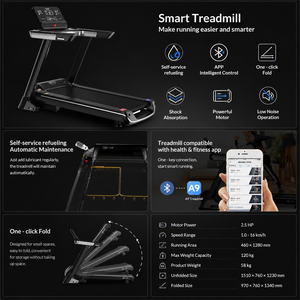 Tapis de course pliable portable Mrcue A9, gain de place, pour la maison et l'appartement, intelligent, électrique, 2,5 CV, écran LED, contrôle par application, auto-entretien - Product Image 4