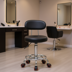 Db Adjustable <b>Salon</b> Stool Round Black Synthetic Leather With Back For <b>Salons</b> Contemporary Design - Product Image 2