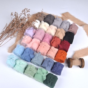 Pita sutra poliester multi warna pita tepi berjumbai buket pernikahan pita kemasan hadiah dekorasi - Product Image 2
