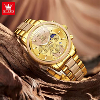 Montre pour hommes OLEVS 3645 originale unique en acier horloge en bois multifonctionnelle phase de lune montre de chronométrage marque de luxe montre de sport à quartz