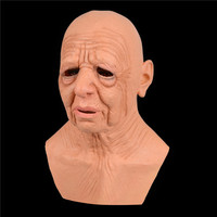 Máscara Facial Completa de Terror, Máscara de Cabeza Espeluznante de Terrorista, Máscara de Abuela Calva con Cabello Blanco, Máscara de Látex con Cuello, Accesorios para Fiestas