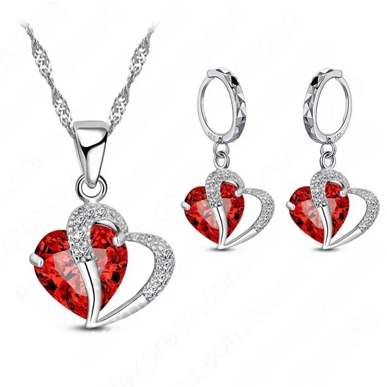 Conjunto de joyería con colgante de cristal en forma de corazón para mujer, adornos, conjunto de boda, collar y pendientes de diamante