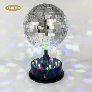 Bola de discoteca giratória com base LED, espelho portátil para decoração de festas, discotecas e bares, Yachen