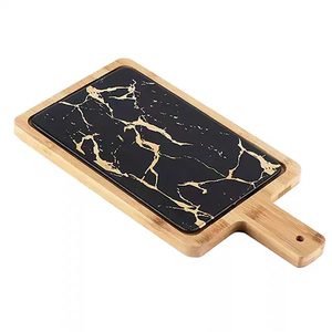 Plateau alimentaire en bois et céramique marbrée en porcelaine, planches <span class=keywords><strong>à</strong></span> <span class=keywords><strong>découper</strong></span> en bois pour <span class=keywords><strong>pizza</strong></span> en porcelaine pour la cuisine - Product Image 6