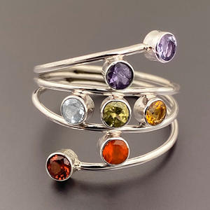 Anelli Geometrici con Gemme T0713, Pietre Naturali Rotonde con Incastonatura a Castone, Anello Unisex alla Moda, Gioiello Regalo - Product Image 5