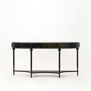 Beaumont <b>Black</b> Demilune <b>Console</b> <b>Table</b> with Two Drawers and Turned Legs Classic Curved Sofa <b>Table</b> Elegant Home Furniture Decor - Product Image 3