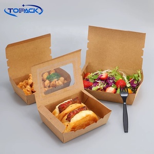 Tek kullanımlık paket hızlı gıda Kraft kağıt öğle yemeği gitmek için pencere ile yemek kabı kağıt salata kutuları - Product Image 5