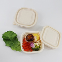 Boîtes alimentaires carrées biodégradables en bagasse 8x8, boîte à lunch à 3 compartiments, boîtes à emporter avec couvercles pour sucre et lait