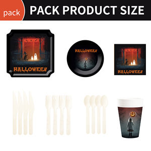 DAMAI Fournitures de fête d'Halloween : Assiettes et serviettes d'Halloween au design citrouille, chat noir et fantôme mignon, ambiance violet et noir - Product Image 6