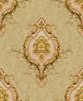 Papier peint de style européen Damas 53 cm de largeur Motif damassé classique Papier peint en PVC Texture en relief 3D