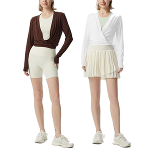 2026 New Temperament Cross V-Neck Waist Slimming Skinny Fit Belt Sports Breathable Long-Sleeved <b>Jacket</b> Women's <b>Yoga</b> Suit - Product Image 1