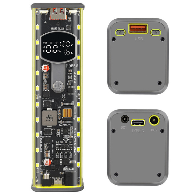 PD65W Super-fast Charging Transparent Power Bank case 8S 18650 Battery Box Kit Without Soldering DC Adjustable Voltage