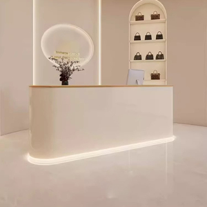 مكتب استقبال على الطراز الحديث سعر عداد الخروج صالونات التجميل الوردية تصميم طاولة استقبال صغيرة - Product Image 3