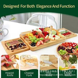 Planche à fromage en bambou avec couteau et fourchette, planche à découper multifonctionnelle pour fruits et pain, plateau de service rétractable pour aliments cuits - Product Image 4