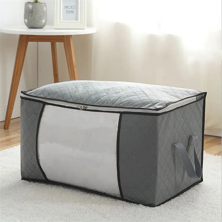 Gran capacidad de almacenamiento de edredón bolsa de ventana transparente bolsa plegable ropa de manta de cama organizador de almacenamiento debajo de la cama bolsa de almacenamiento