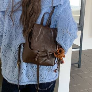 Retro Coffee Leather <b>Small</b> <b>Backpack</b> With Detachable Strap Water Resistant Everyday Use Fall 2024 - Product Image 3