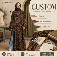 Abaya imprimée léopard, coupe ample, robe longue à enfiler, fente latérale, manches longues, tenue modeste, personnalisable OEM ODM