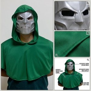 Masque réaliste en métal argenté avec capuche verte, accessoire de costume en <span class=keywords><strong>latex</strong></span> premium pour cosplay, thème amusant et original pour les événements de Pâques et d'Halloween - Product Image 2