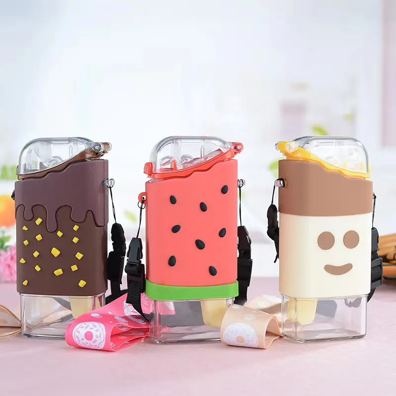 Seaygift eco friendly plastic manufacturers children Kids water bottle for cute Ice cream with strap bpa free for summer