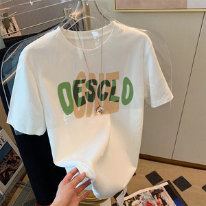 T-shirt a maniche corte in seta ghiaccio pesante, stampa lettere bianche, vestibilità ampia, trendy, versatile, unisex, per coppie, top casual estivo - Product Image 2