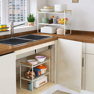 Étagère de rangement de comptoir de cuisine à double espace, 2 niveaux, en acier au carbone, multifonctionnelle, portable, pour bureau - Product Image 3