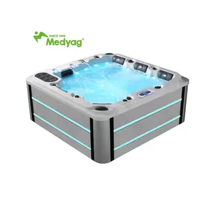 Medyag Acrylic 62Jets 7-person Light Aurora Pools Tub Garden Home Air Whirlpool Massage Outdoor Bathtubs