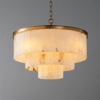 Lustre contemporain rond en marbre d'albâtre espagnol et laiton, lampe suspendue pour salon, villa, plafonds hauts