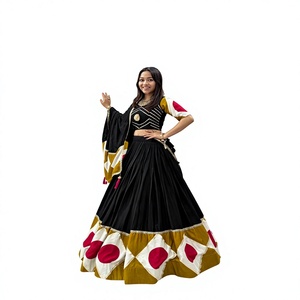 Women's Black Gold <b>Red</b> Traditional Indian Pakistani <b>Lehenga</b> Set Floor-Length Loose Fit Polyester Wedding Wear - Product Image 1