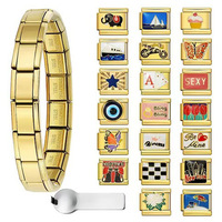 Bracelet unisexe personnalisé en acier inoxydable 9 mm, style chaîne de moto, avec breloques italiennes florales, maillons modulaires extensibles pour la création de bijoux DIY