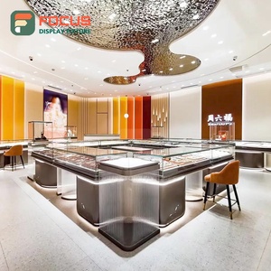 Vitrine en verre avec éclairage LED moderne, comptoir à bijoux en bois, étagères de présentation de bijoux haut de gamme de luxe - Product Image 1