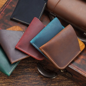 Customized Crazy Horse Leather Card Holder Wallet Handmade Mini Coin Purse with Hand Stitch Credit Card Sleeve Genuine Leather - Product Image 2
