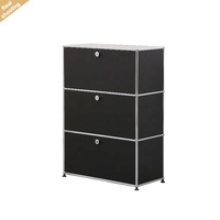 Gabinete de Almacenamiento Modular Negro de 3 Niveles, Diseño Combinado, Estructura de Acero Inoxidable, para Casa, Villa u Hotel