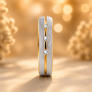 Anelli di Coppia JLM Premium in Acciaio al Titanio Sabbiato con Zirconi Incastonati a Forma di U, Fedi Nuziali per Uomo e Donna, Modello A264 - Product Image 2