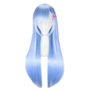 Re:Zero Rem Long Straight Sky Blue Cosplay Wig Kanekalon Fiber Semi Elastic Mesh Cap Heat Resistant - Product Image 1