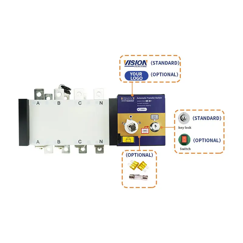 Interruptor de transferência automática do oem 250amp, ats, 4poles, 250a 125a 160a 400a 63a0a 800a