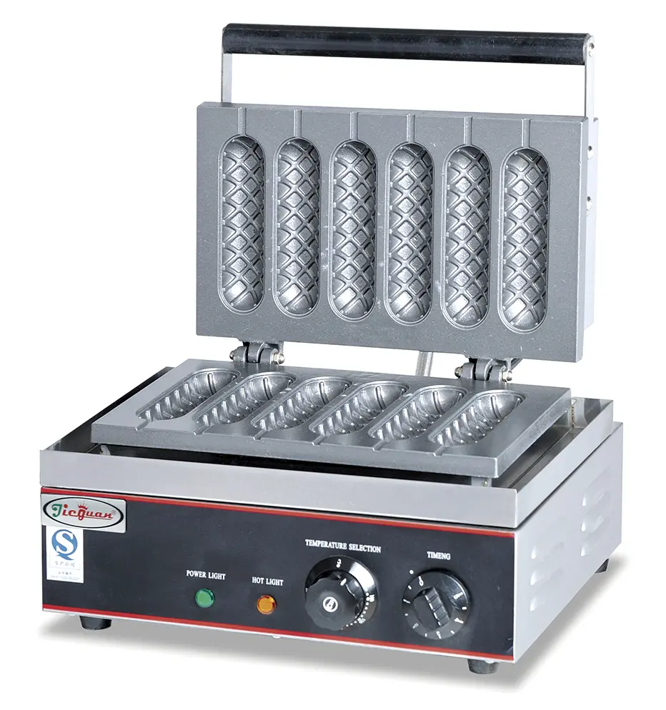 Stainless Steel mesin makanan ringan terlaris 220V 6 bagian wafel anjing bahkan mesin komersial panas untuk makanan ringan