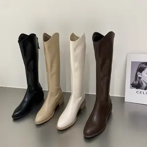 Pontas ocidentais cowboy botas femininas retro 2023 outono e inverno na altura do joelho cavaleiro botas altas