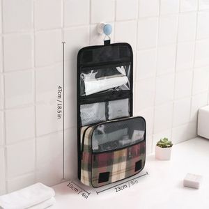 Bolsa de Aseo Colgante Clásica a Cuadros al por Mayor, Bolsa de Lavado de Gran Capacidad de Tela de Sarga para Viajes, Logotipo Personalizado - Product Image 2