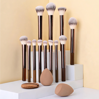 Ensemble de 12 pinceaux de maquillage professionnels à manche long en fibres synthétiques, en forme d'arc, kit complet de pinceaux de maquillage, y compris des pinceaux à poudre