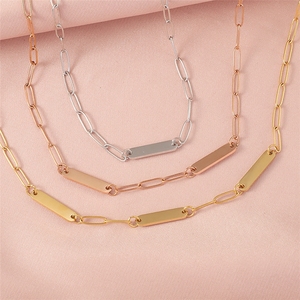 Collana con Ciondolo a Barra Lunga Personalizzabile in Acciaio Inossidabile Placcato Oro 18k, Impermeabile, per Incisione Laser Fai-da-Te - Product Image 1
