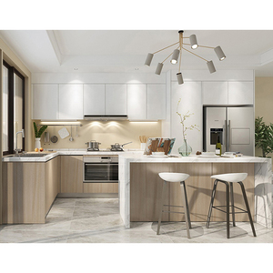 Ensemble d'armoires de cuisine en panneaux de particules bon marché, design moderne, imitation bois, mélamine, MDF, avec électroménagers - Product Image 6