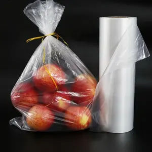 Rollo de bolsas de plástico con logotipo propio impreso personalizado, almacenamiento continuo de alimentos de polietileno transparente en bolsas enrollables para verduras
