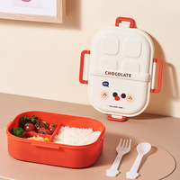 Boîte de rangement alimentaire pour enfants en forme de barre de chocolat PP, 3 compartiments avec fourchette et cuillère, fermeture à clip, motif visage de dessin animé mignon, pour le déjeuner