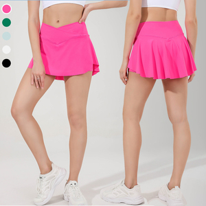 Benutzer definiertes Logo Elastic Golf Gym Sport 2 in 1 Taschen Shorts Rock Crossover V Taille Sportswear Plissee Tennis röcke für Frauen - Product Image 1